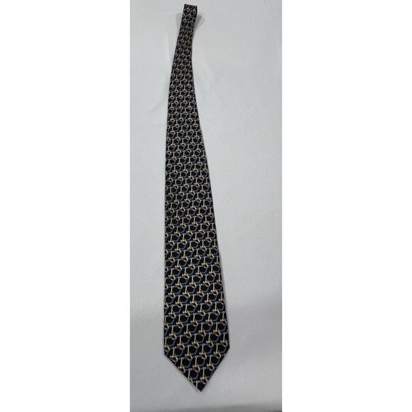 Dormeuil Paris Silk French Tie * Gold w/ Blue Pattern 58-59 3 3/4in. - Picture 3 of 6